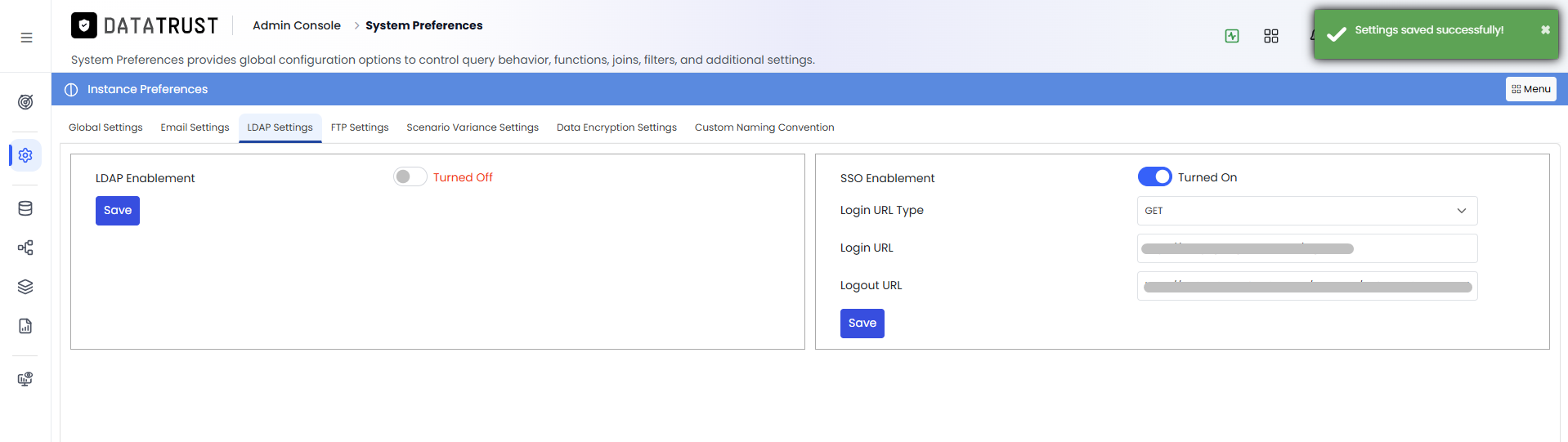 Saving SSO configuration