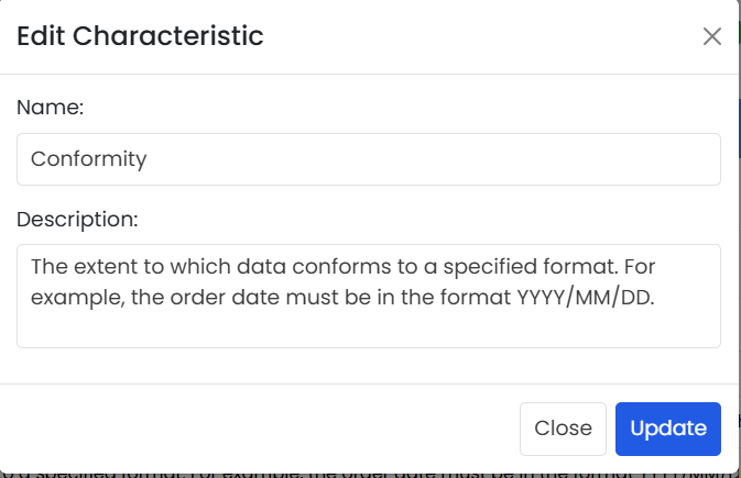 Edit Characteristics pop-up