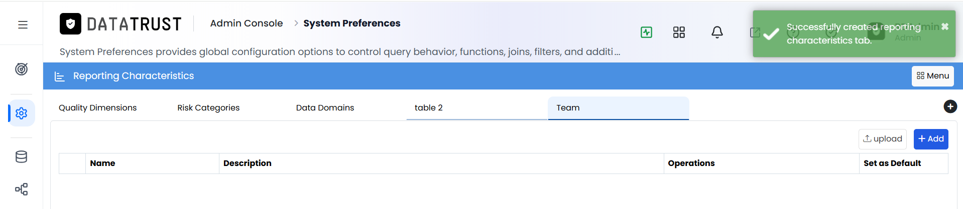 Reporting characteristic tab created successfully