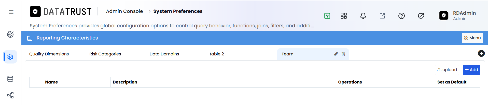 Edit and Delete icons on a characteristic tab