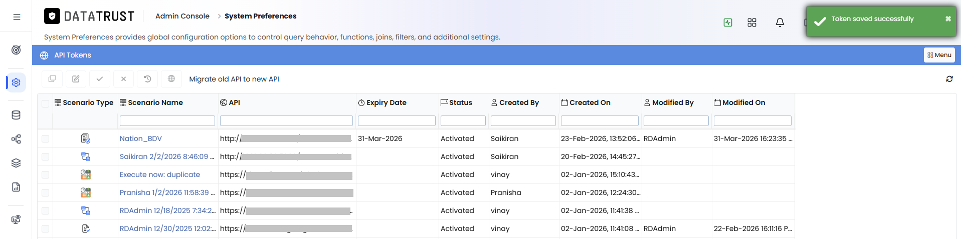 Token saved successfully