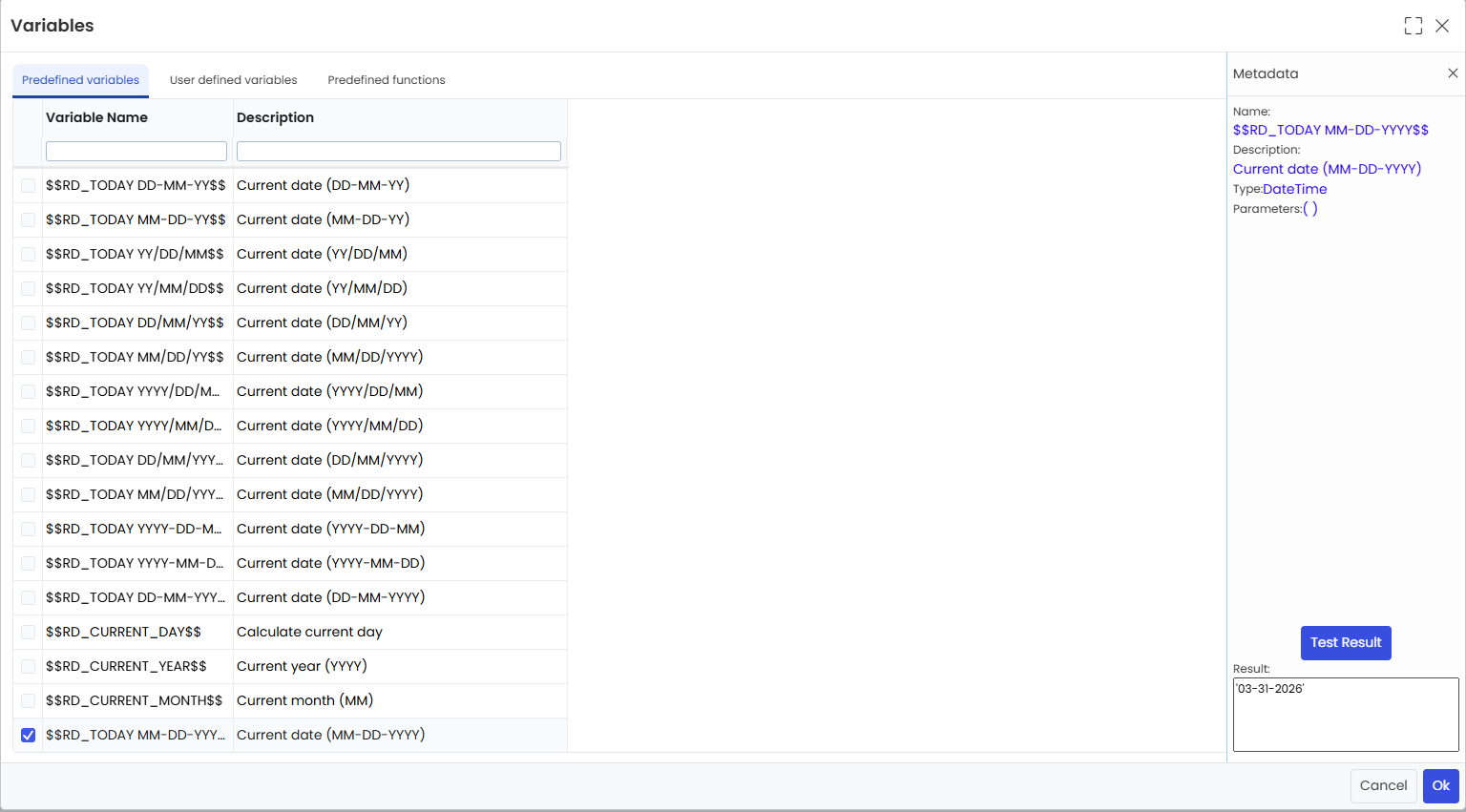 Testing the selected variable