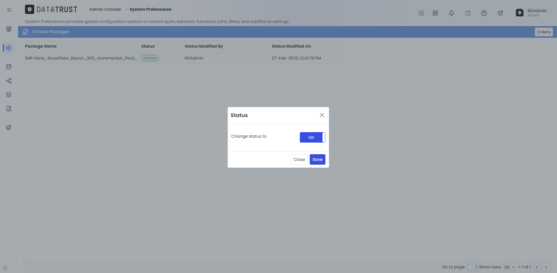 Confirming status change from Enabled to Disabled