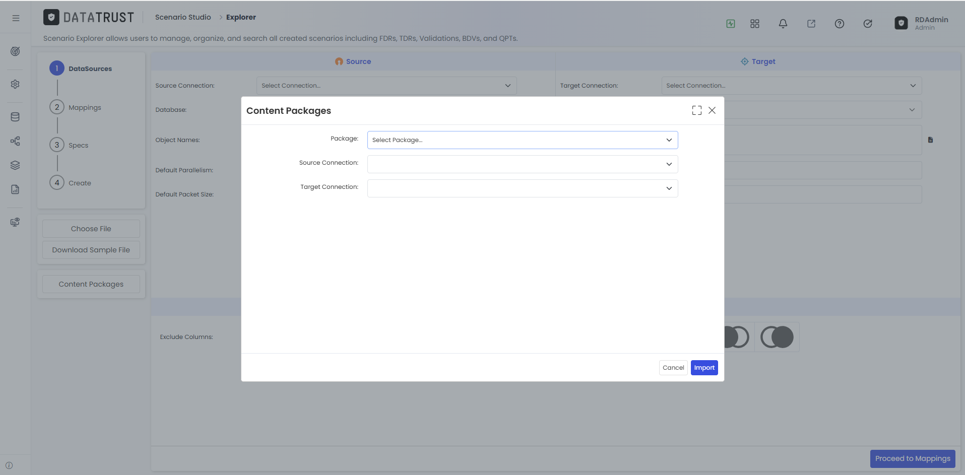 Select Packages dropdown