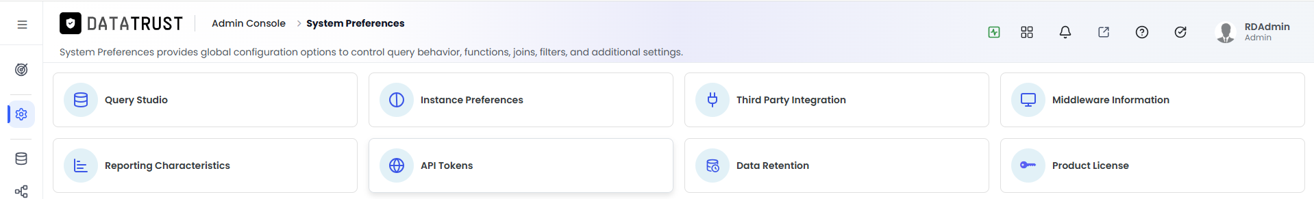 API Tokens option tile