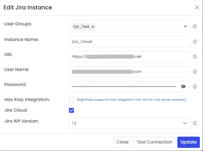 Edit Jira Instance pop-up