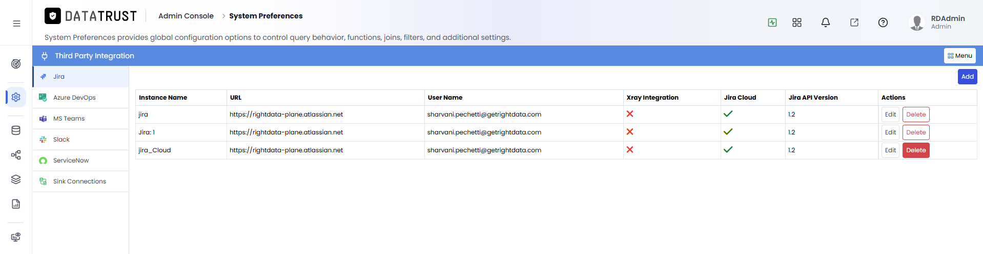 Delete button on Jira instance