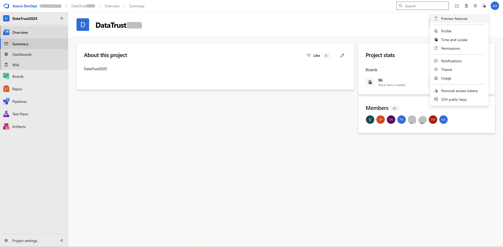 Azure DevOps Settings for PAT creation
