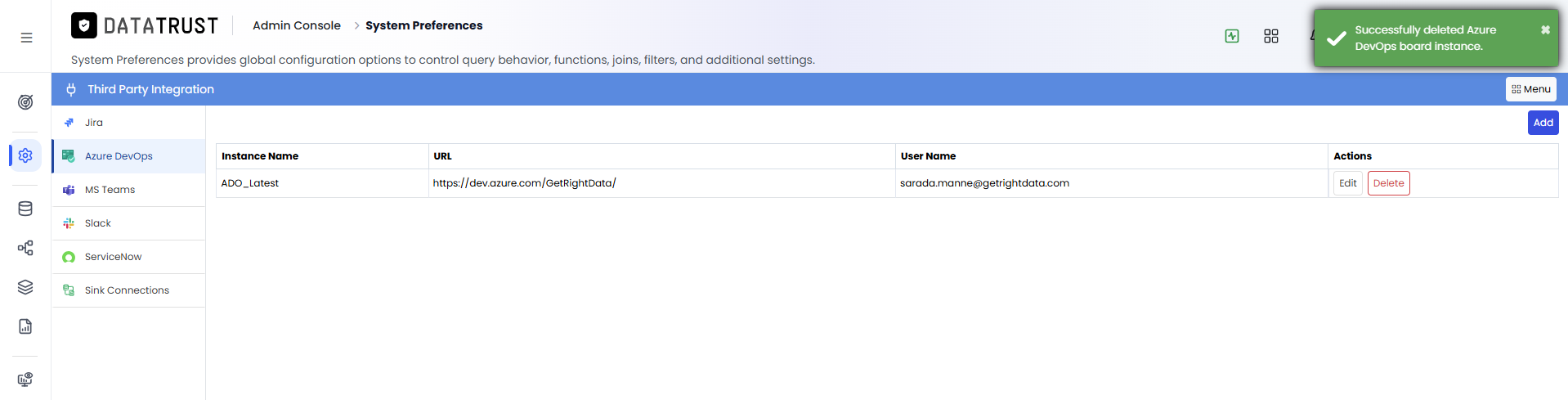 Azure DevOps instance deleted successfully