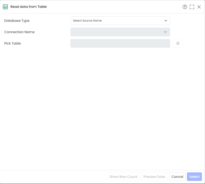 Read data from Table’ pop-up window