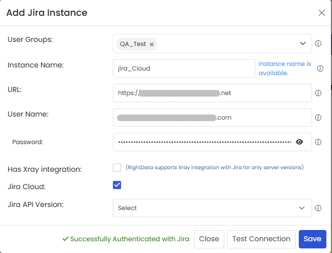 Clicking Save for Jira instance