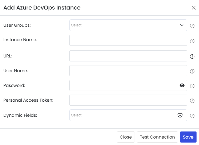 Add Azure DevOps instance pop-up