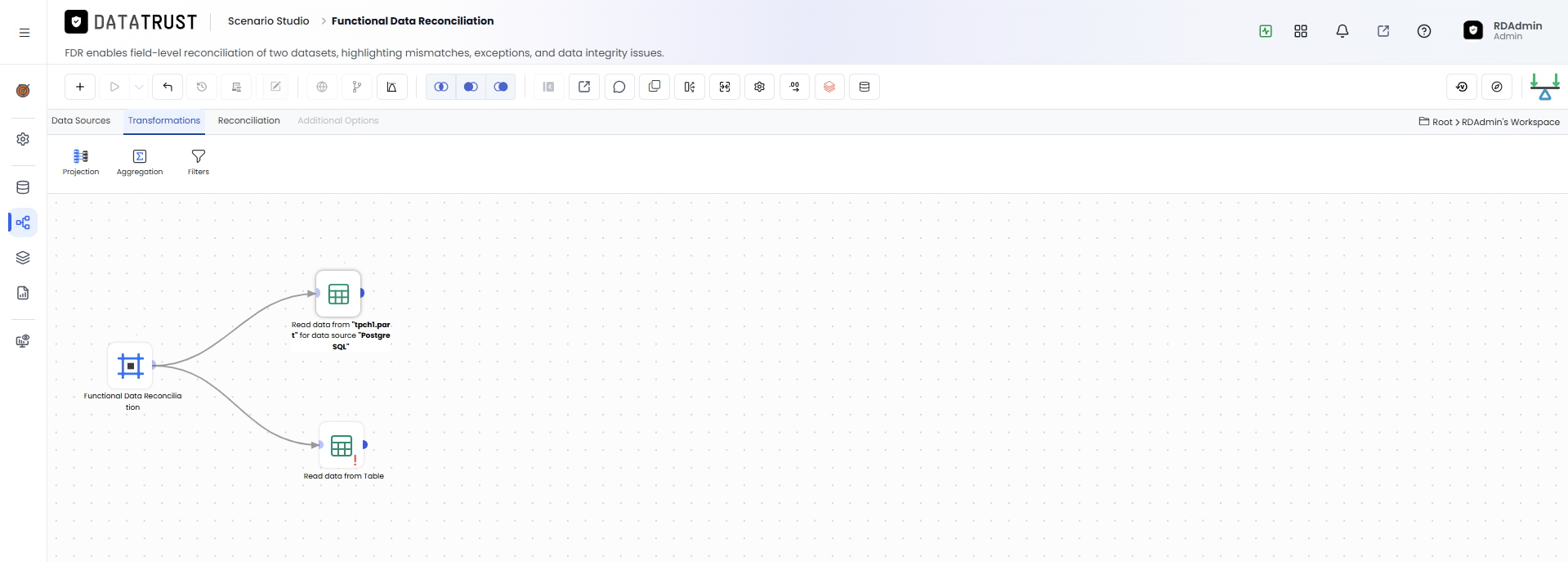 Drag and drop Target RDBMS widget