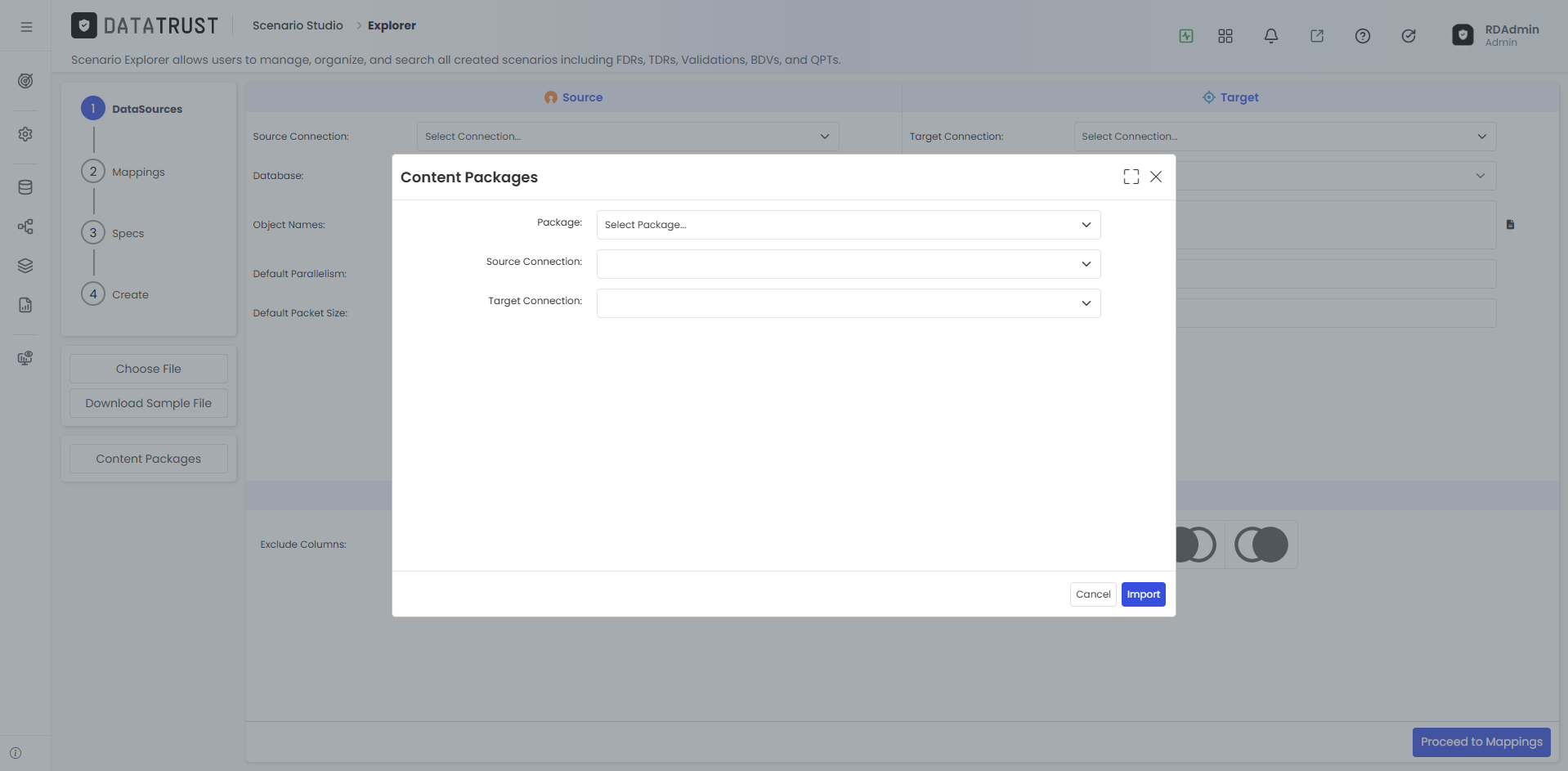 Content Packages pop-up