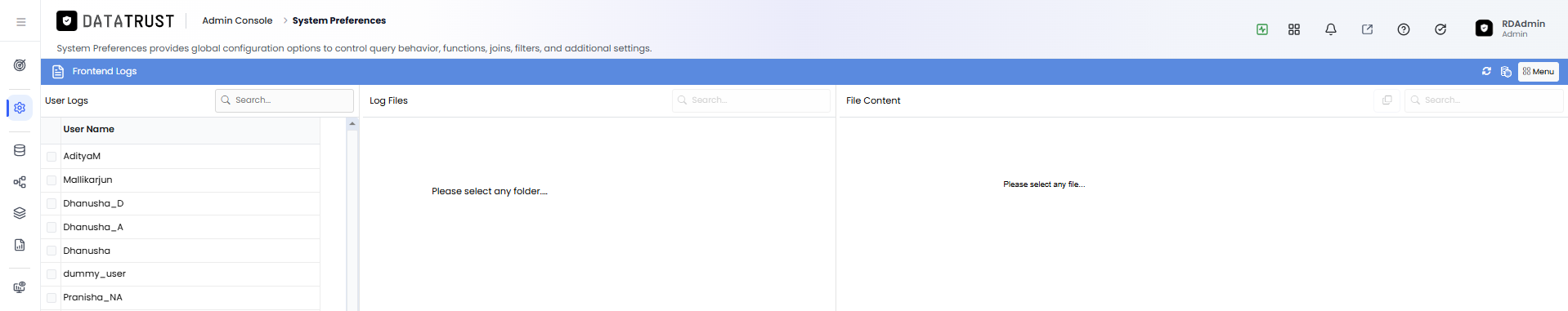 Frontend Logs page