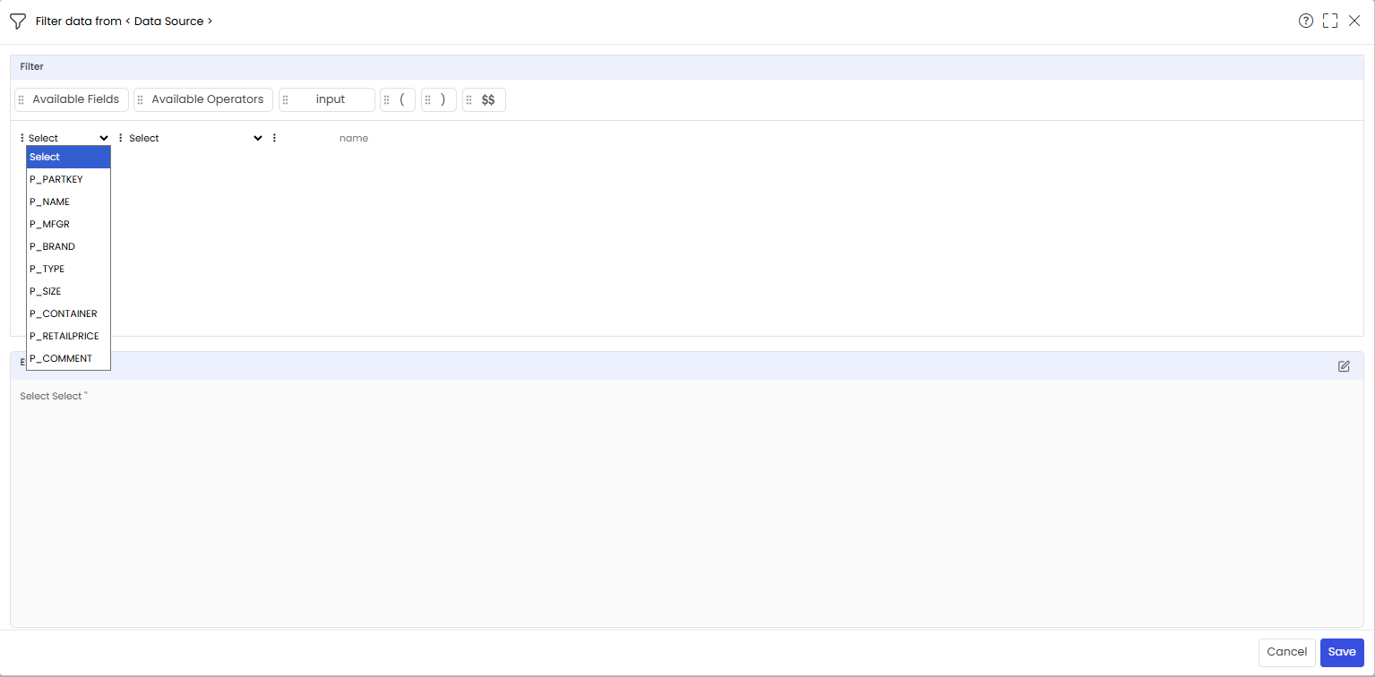 Click on Available Field Dropdown