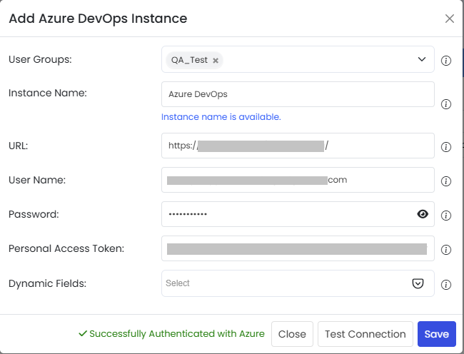 Test Connection successful — clicking Save