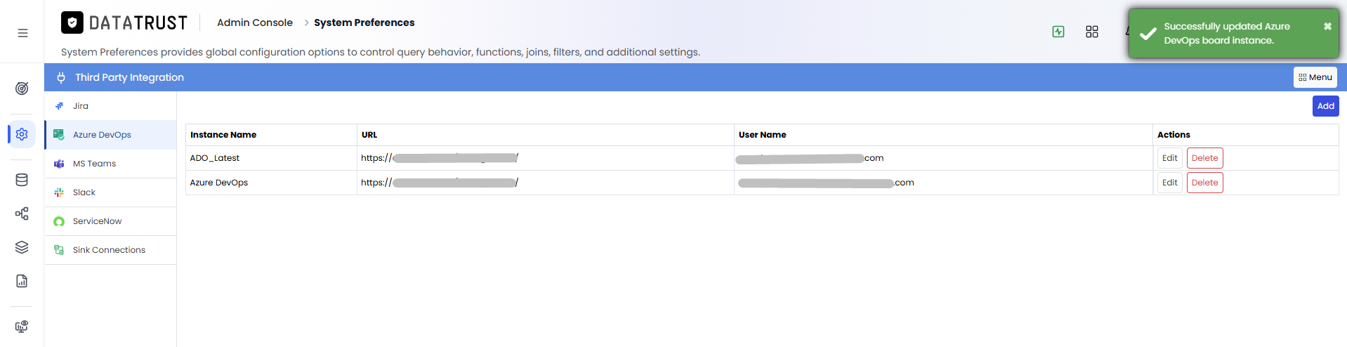 Azure DevOps instance updated successfully