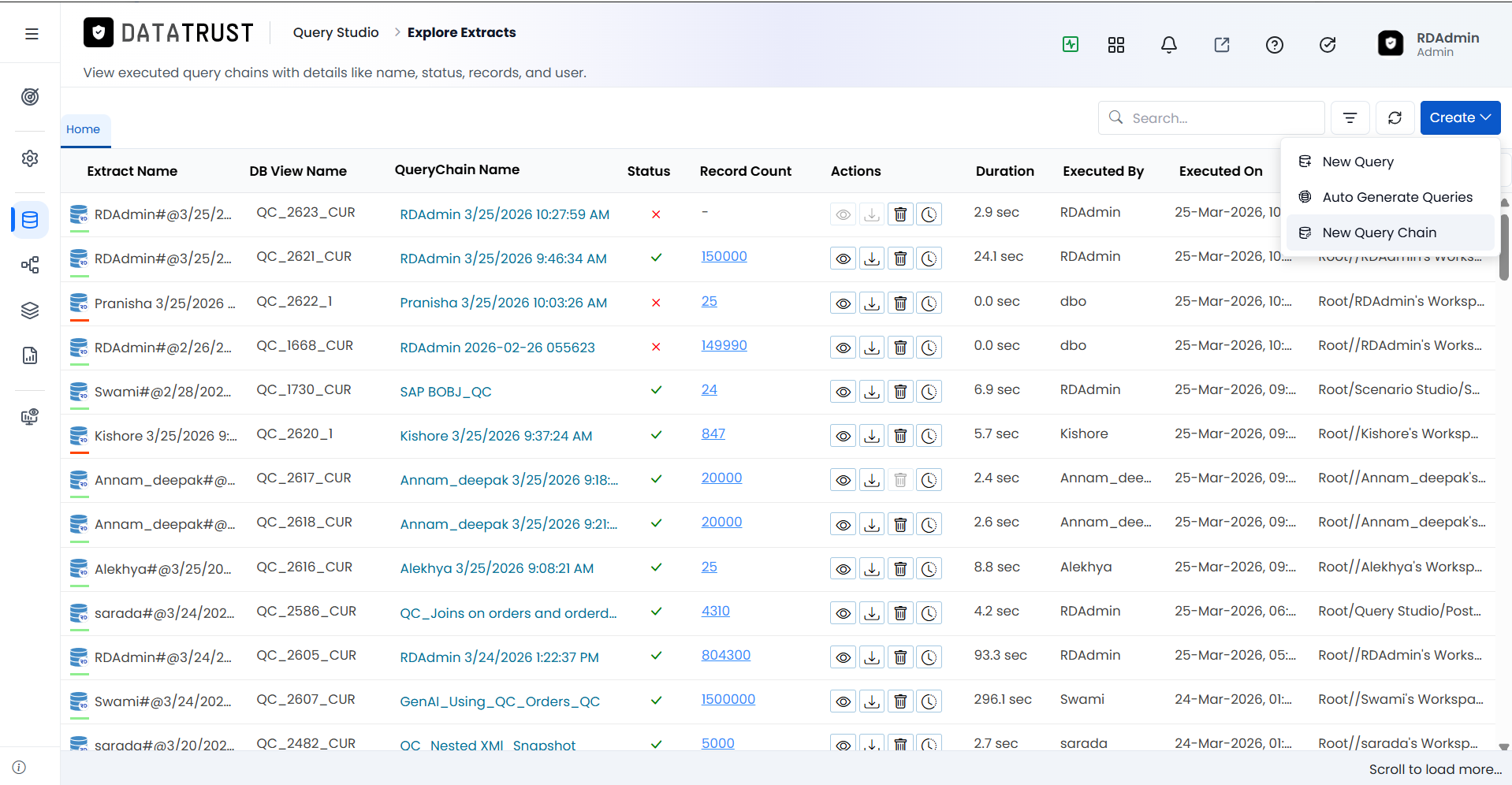 New Query Chain option