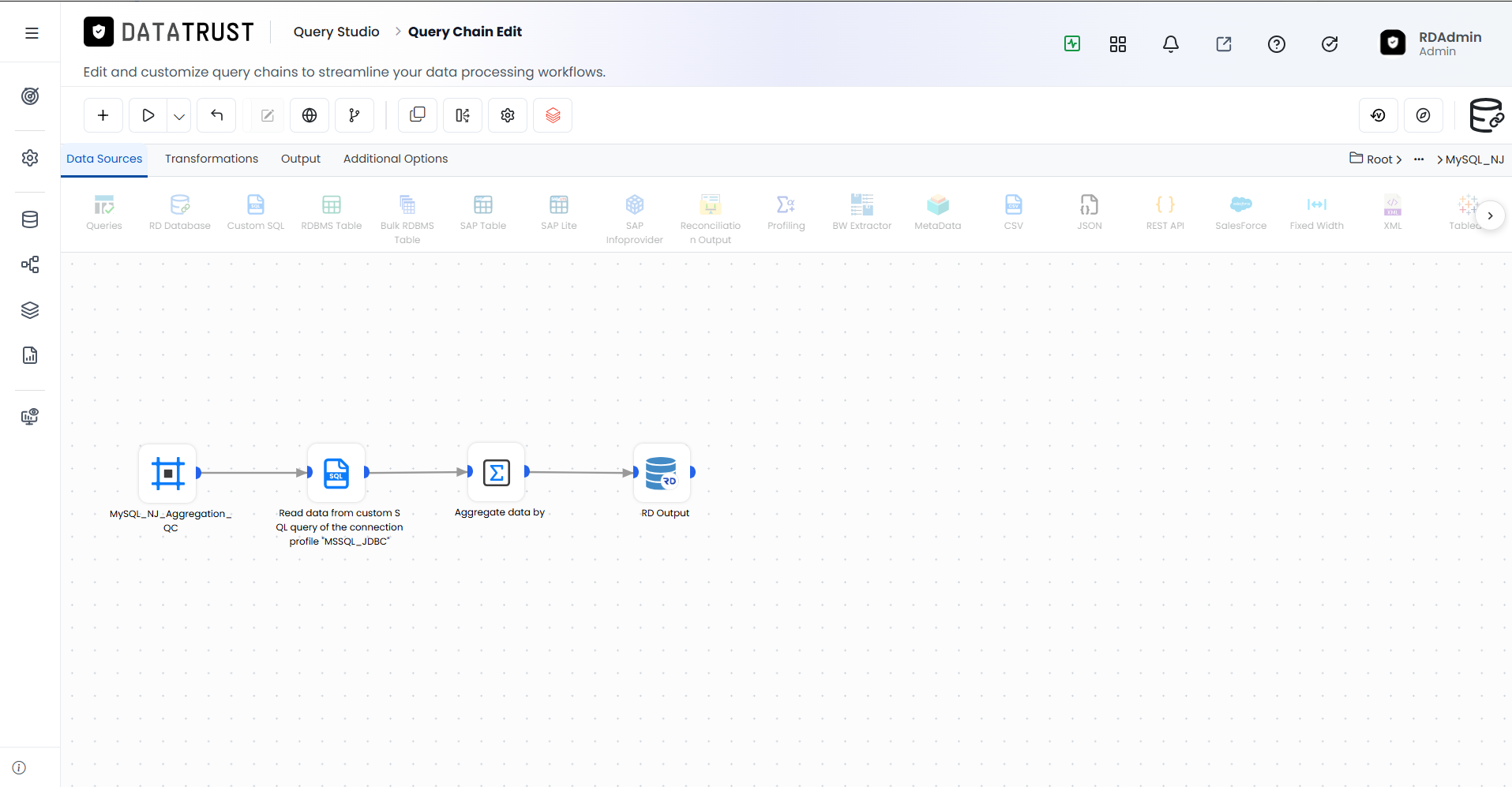 Query Chain edit page