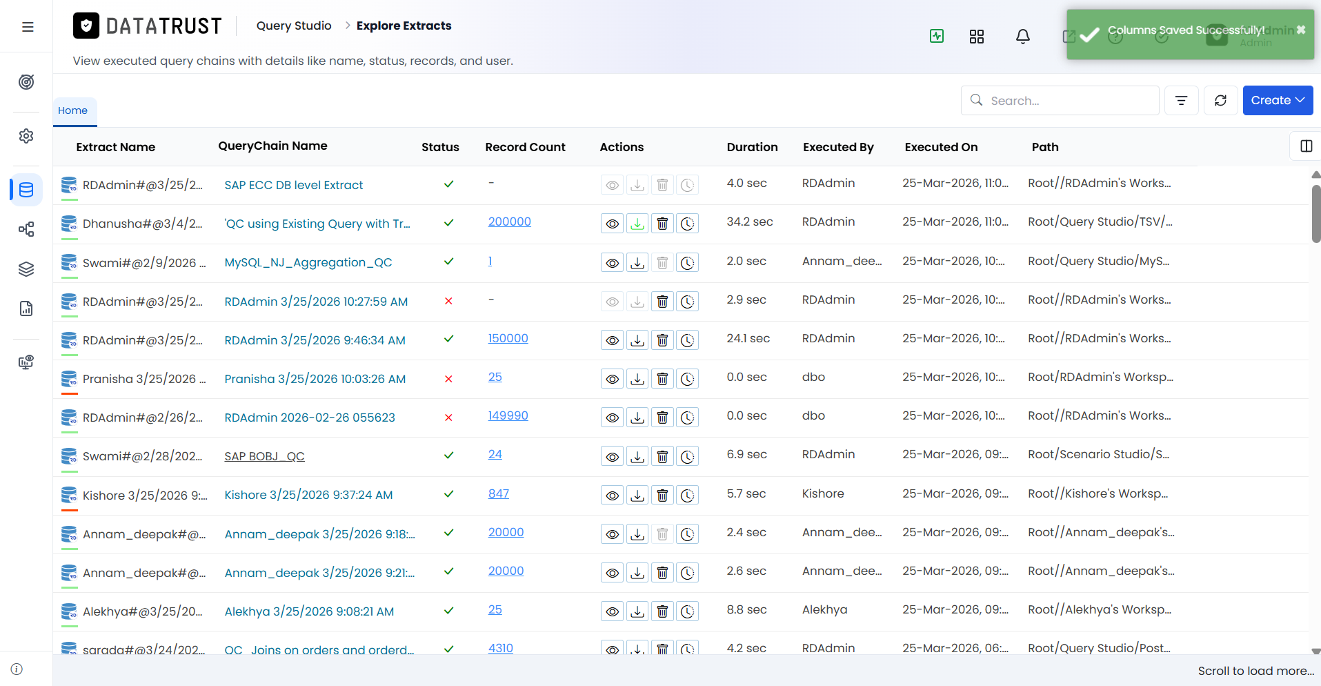 Column preferences saved