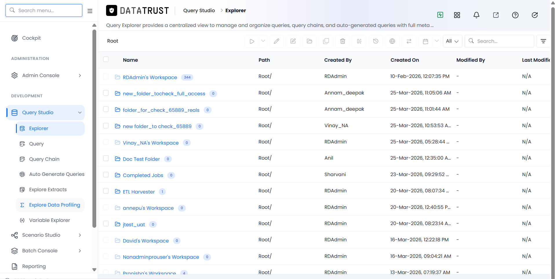 Explore Data Profiling option in Query Studio sidebar