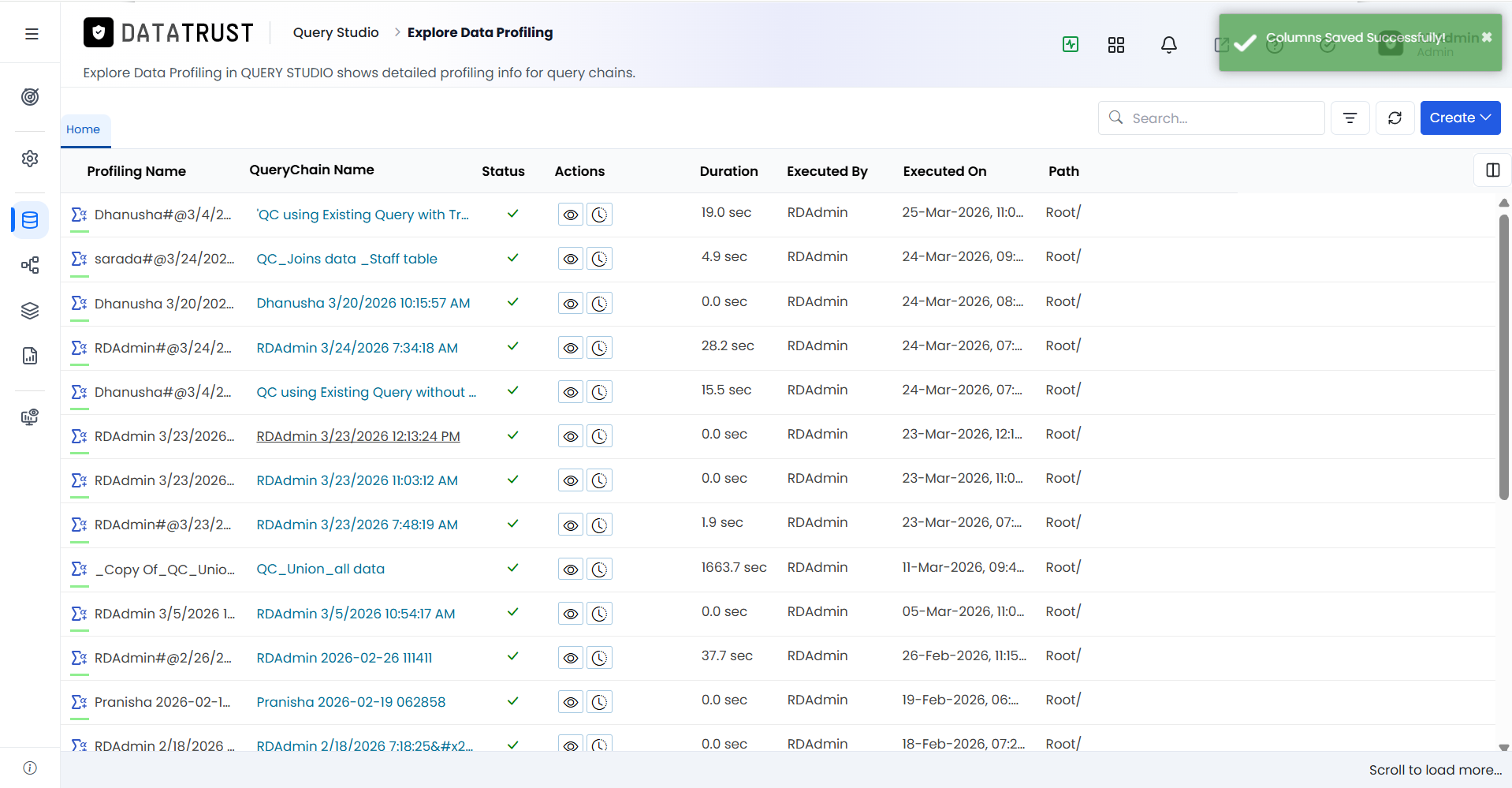 Column preferences saved