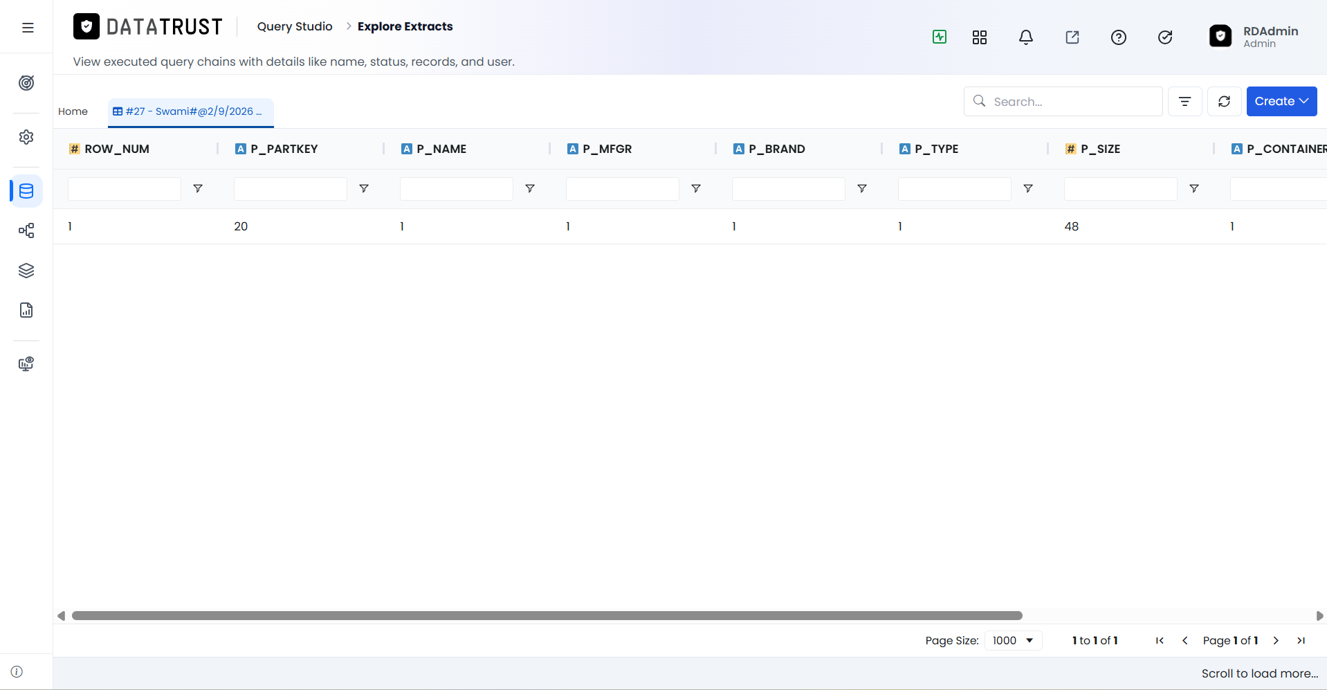 Execution data grid