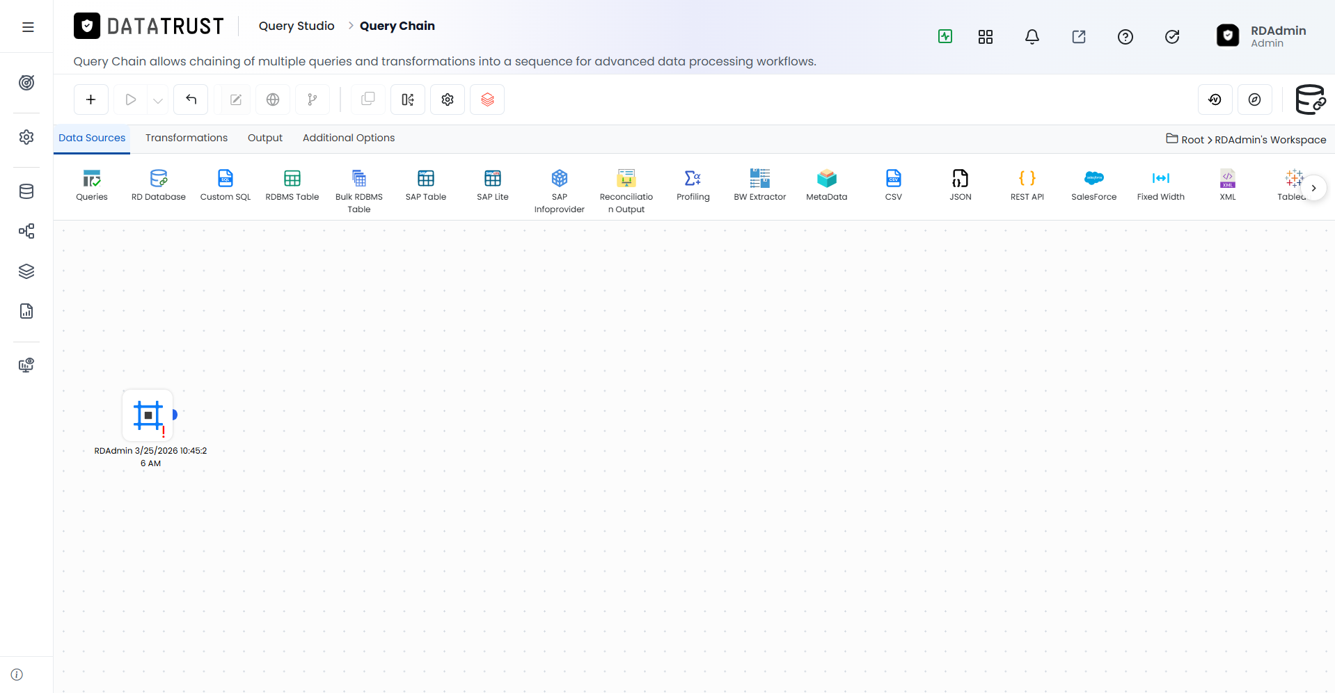 Query Chain canvas editor