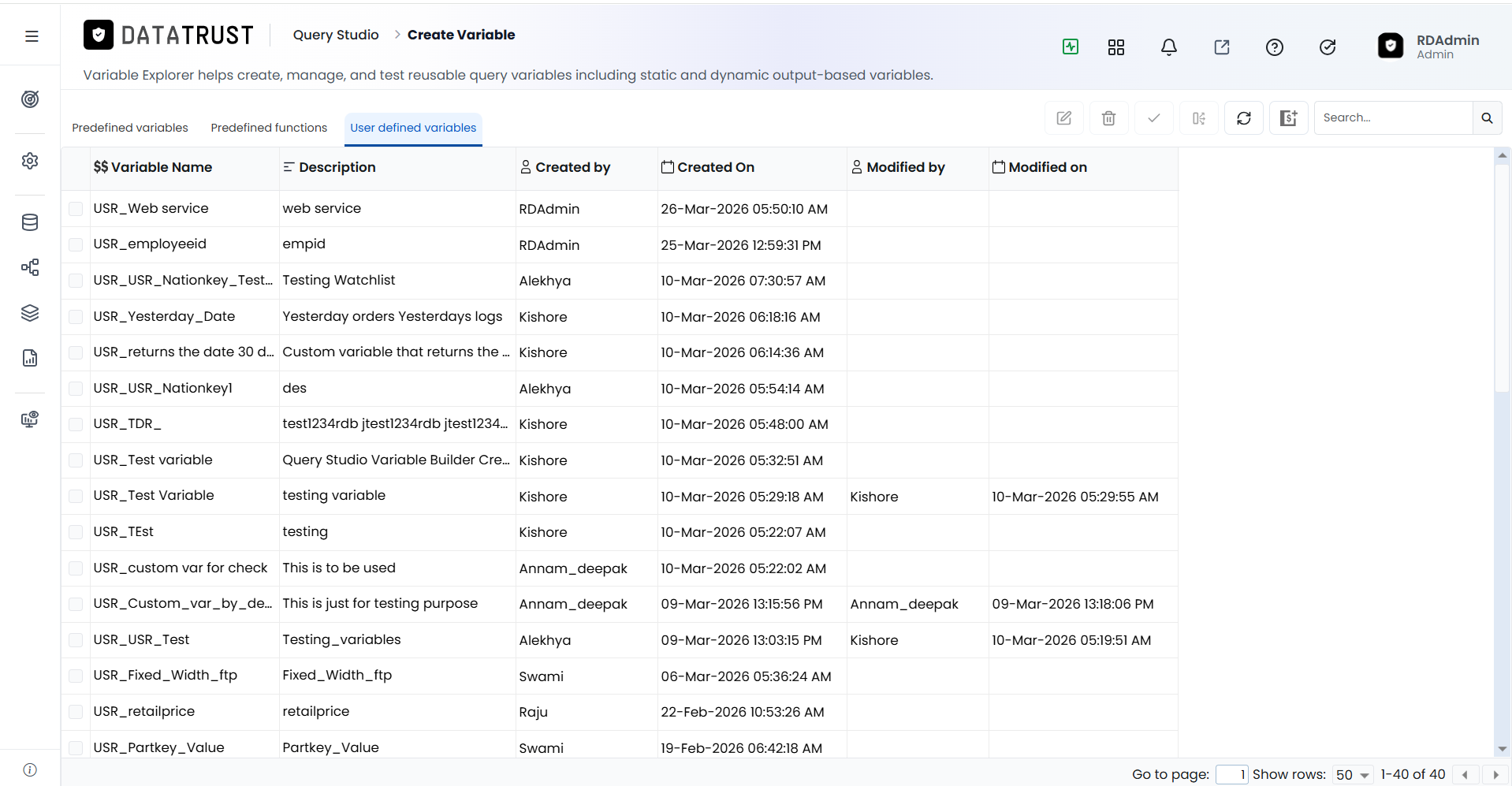 User-defined variables list updated
