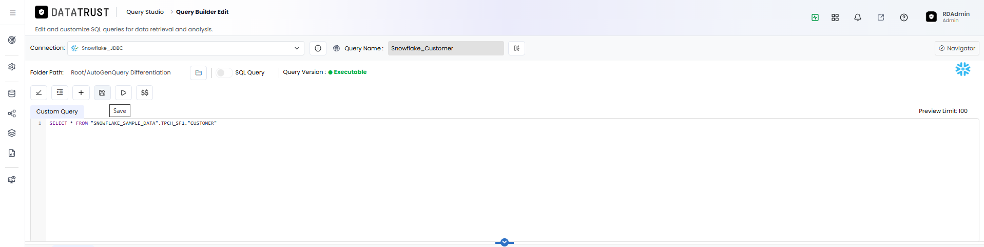 Save the Auto Generate Query