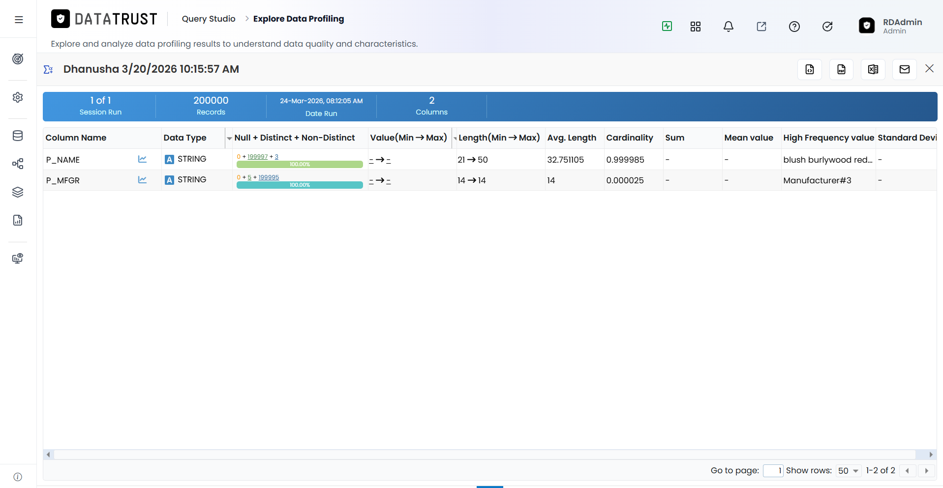 Close window to return to Explore Data Profiling