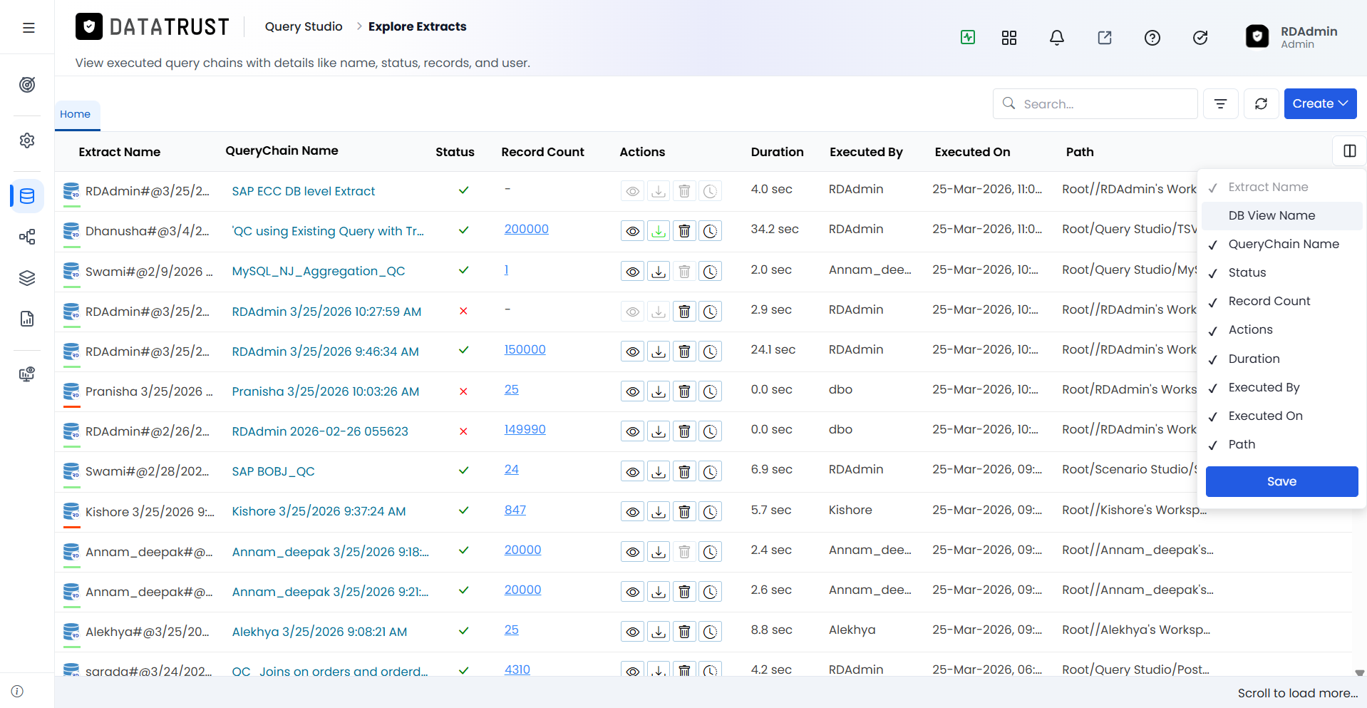 DB View Name column deselected