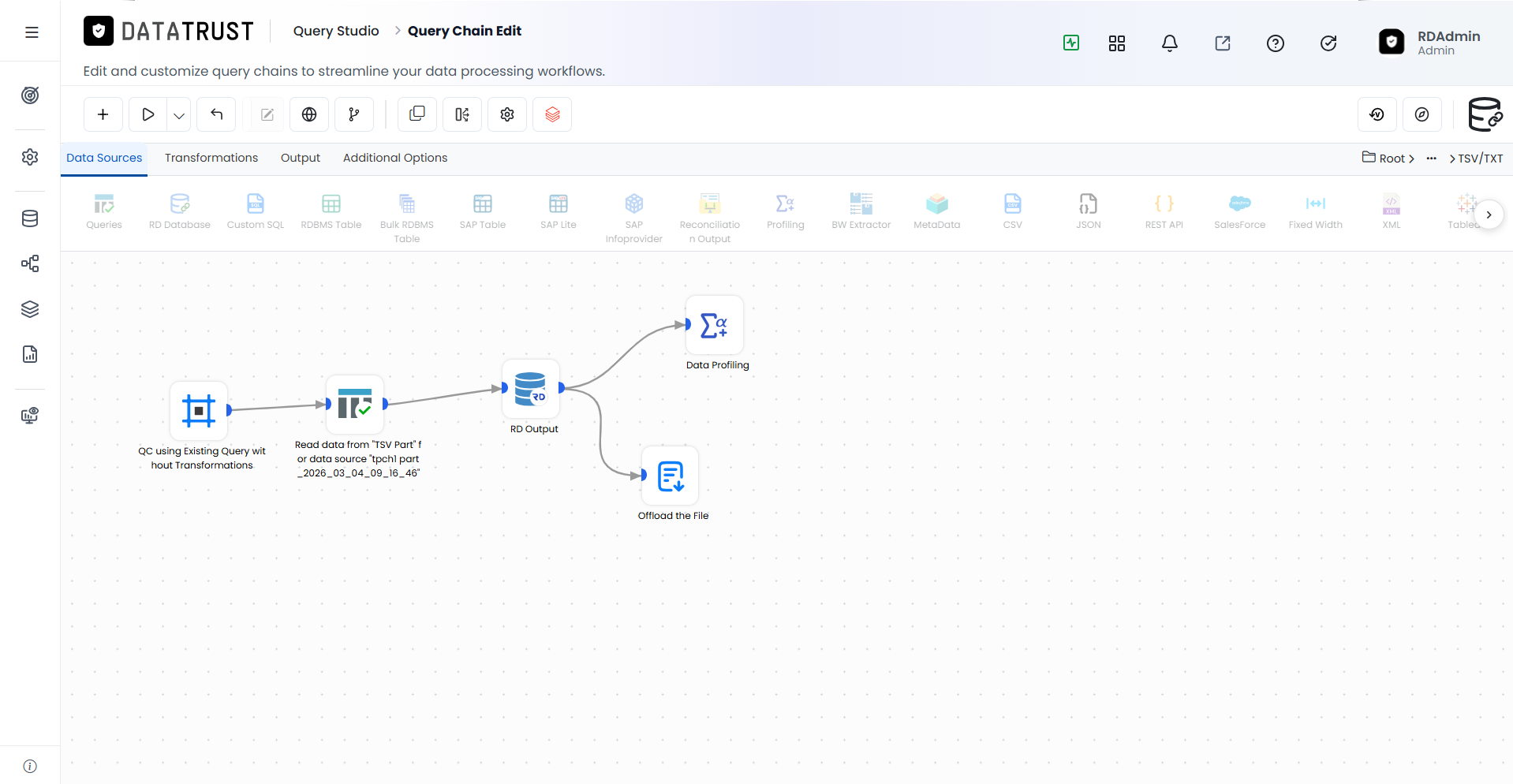 Query Chain edit page