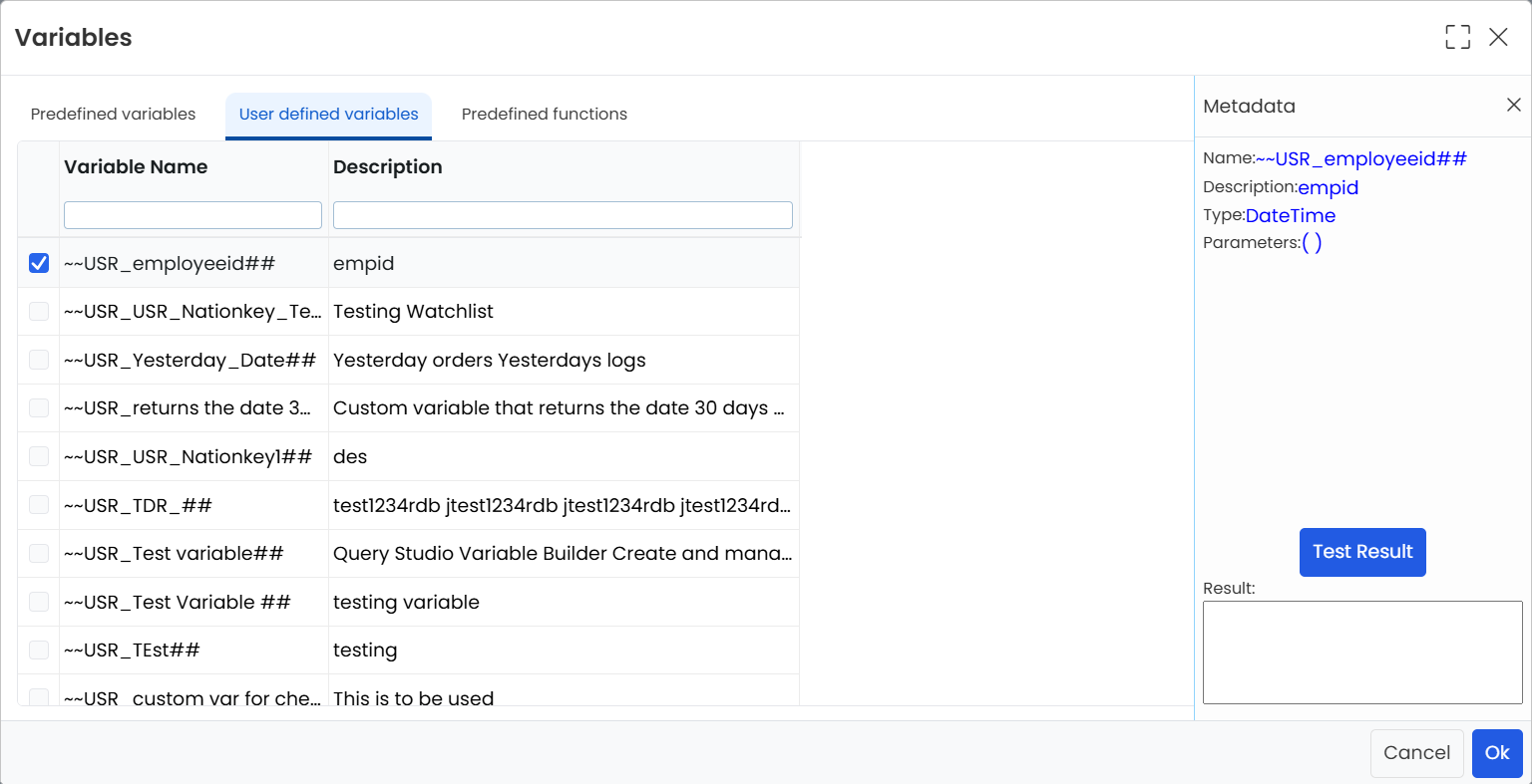 Select the checkbox_USR_employeeid_Click the Test Result