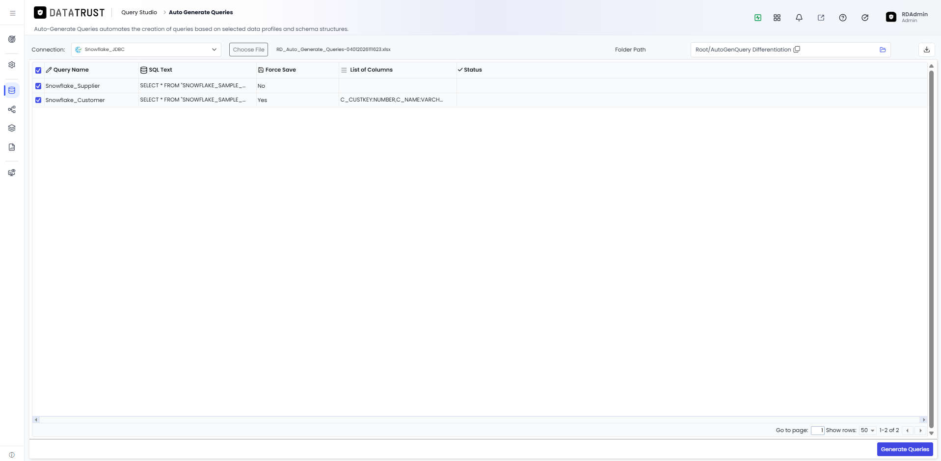 Click the Generate Queries