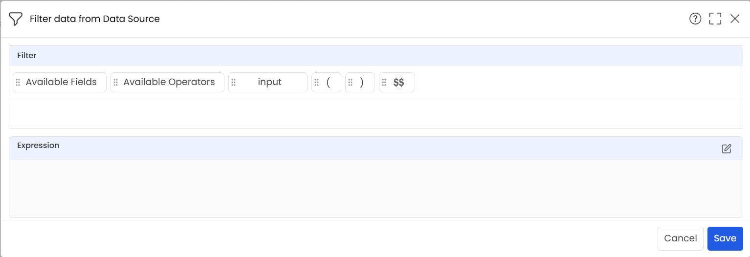 Filter data from Data Source popup window