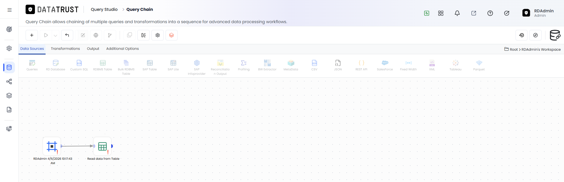 Drag and drop RDBMS widget