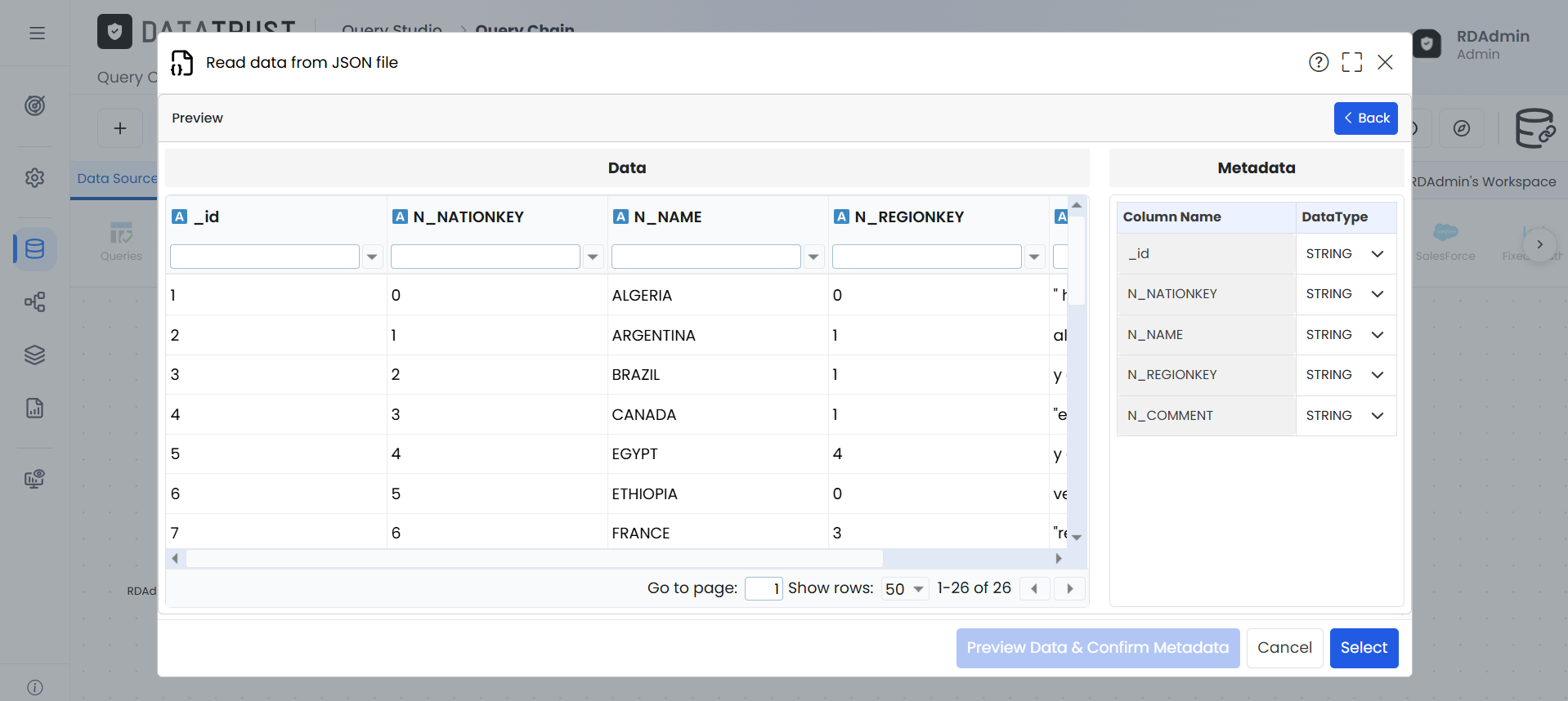 Click on Preview and Confirm metadata