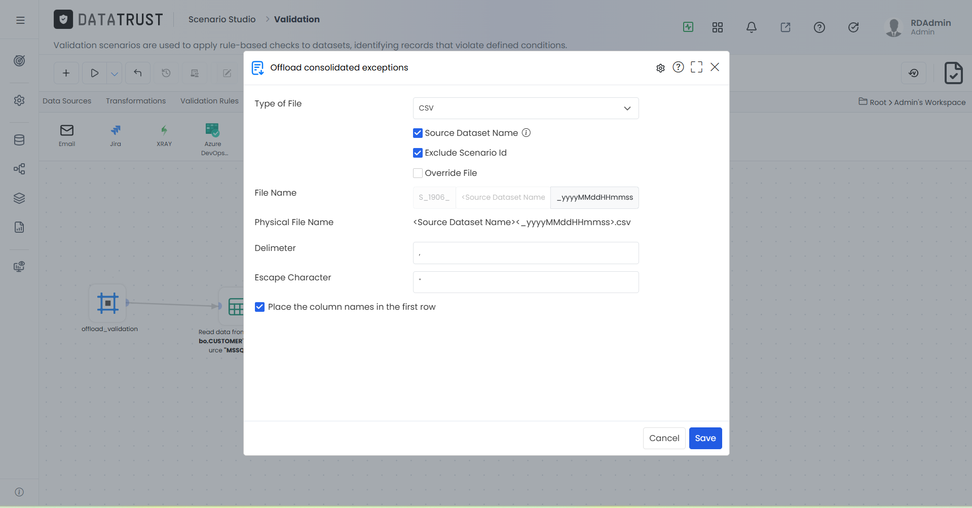 By selecting the second check box it will exclude the scenario id in the file name like below screenshot in physical filename.