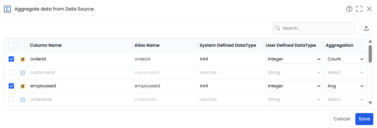 orderid is change to Aggregation count_employeeid is change to aggregation AVG_Click the Save button
