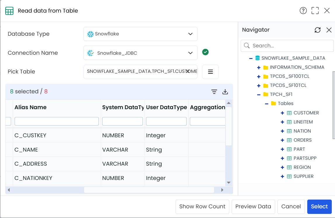 Filter and Aggregation transformation from the RDBMS table widget