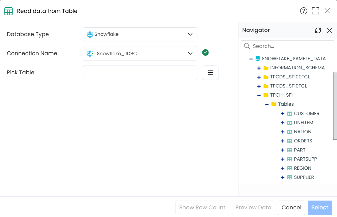 Navigator slide screen_SNOWFLAKE_SAMPLE_DATA