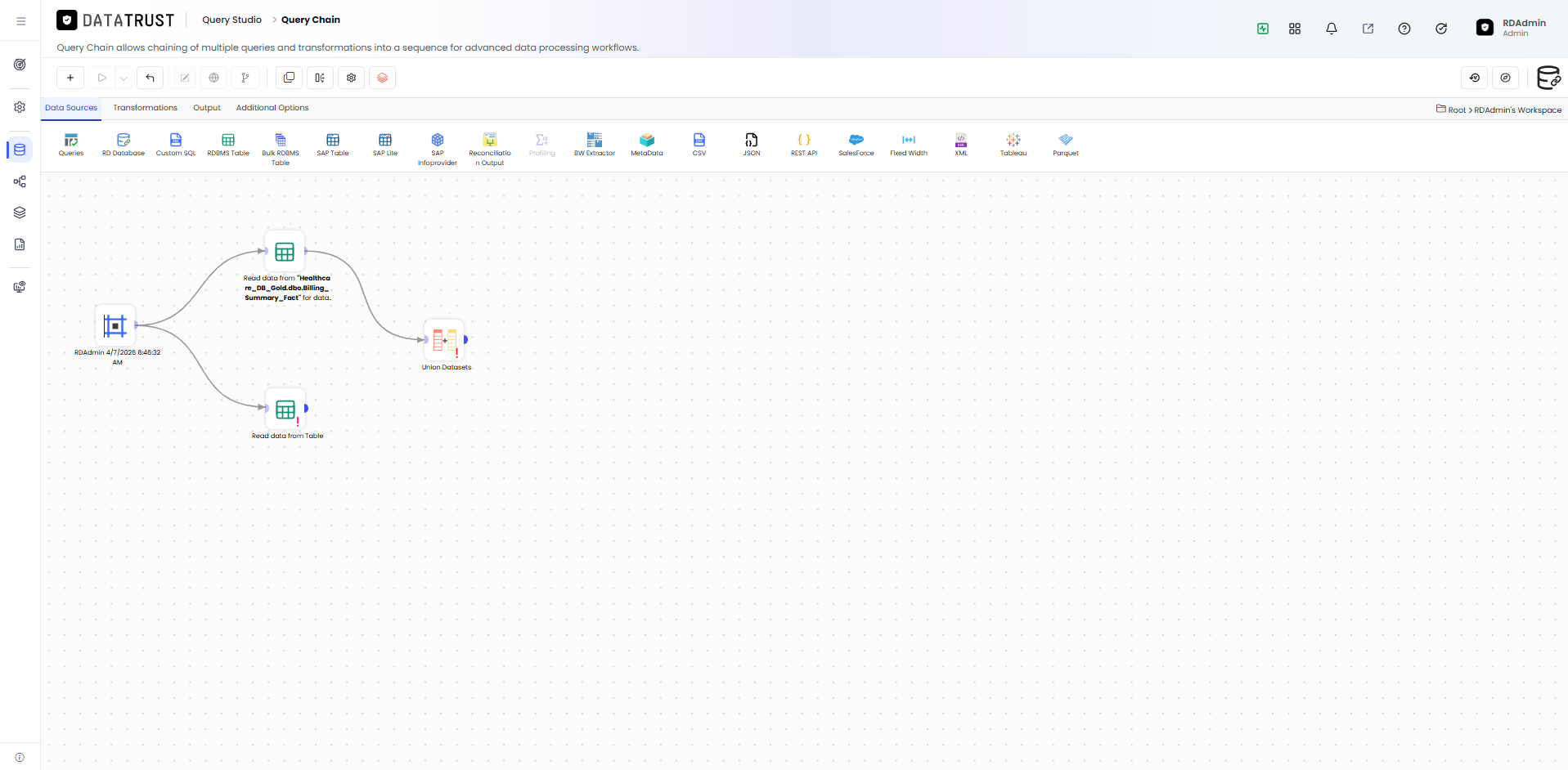 Drag and Drop the RDBMS widget from the Data Sources tab
