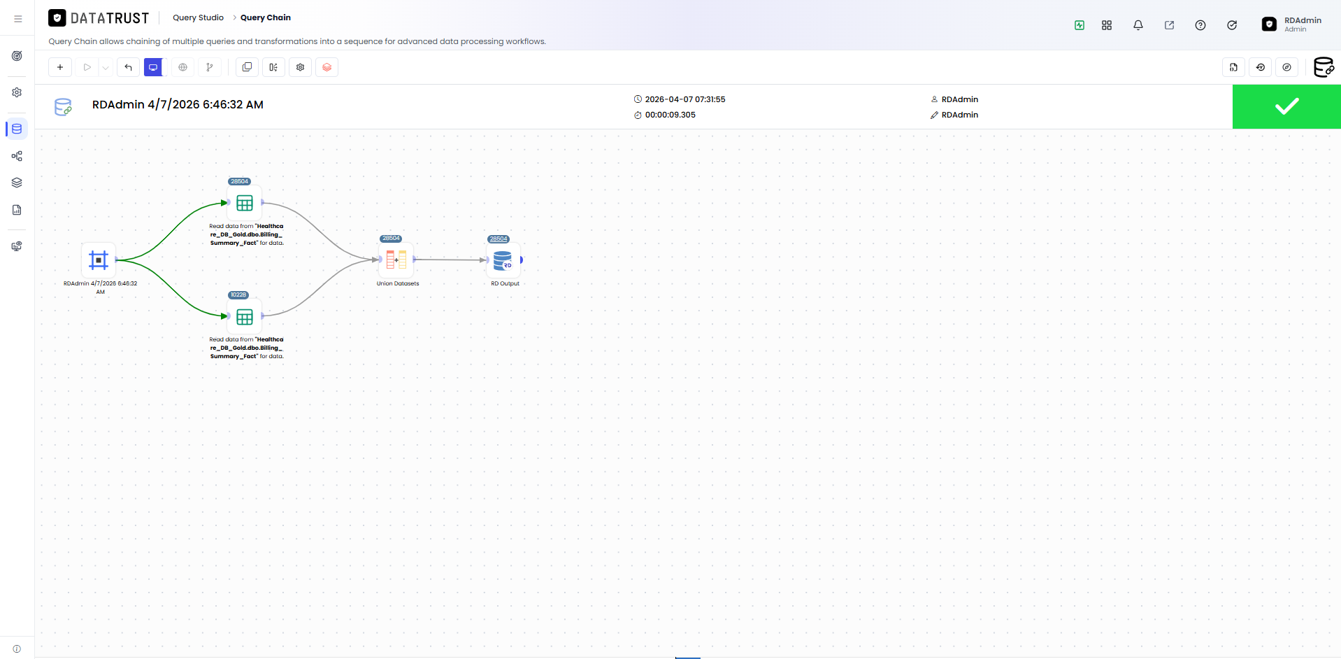 Query Chain executed_Monitor mode is enabled_Click the RD Output Count icon