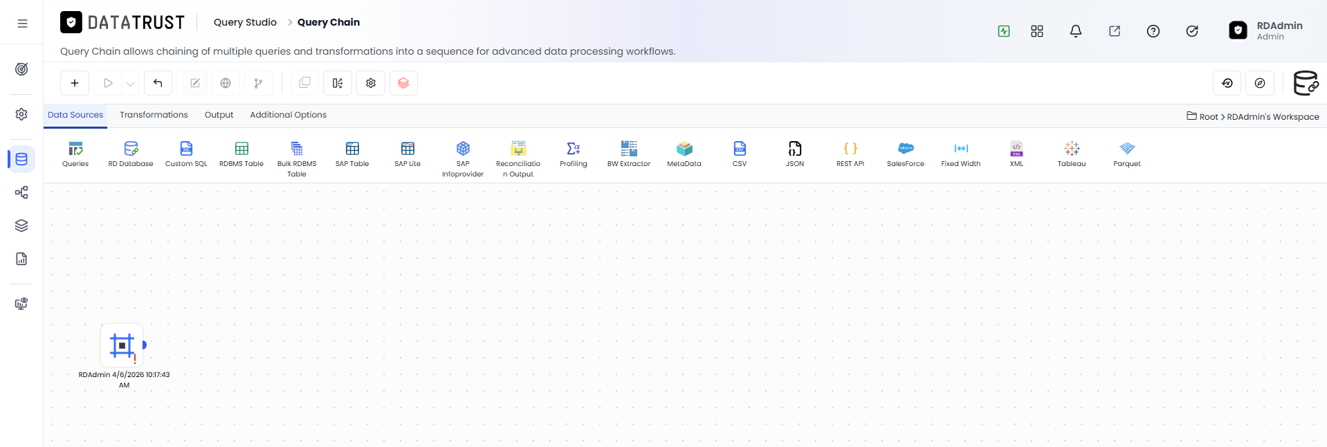 Query Chain Create page