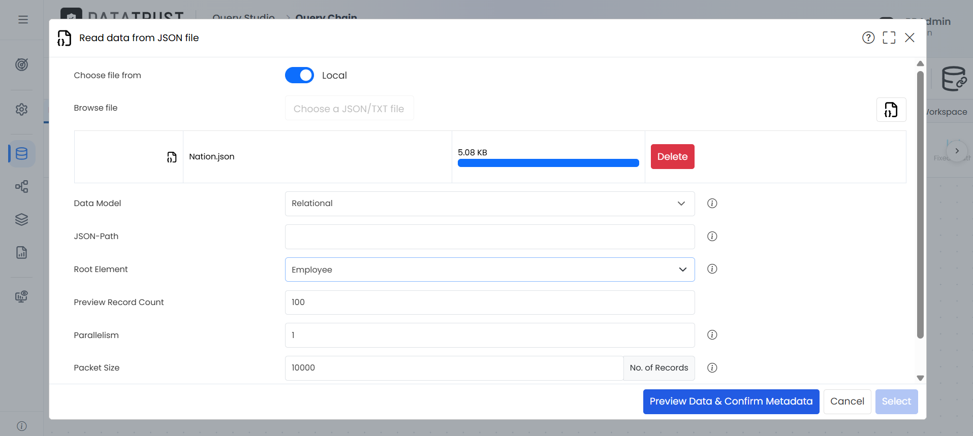 JSON local file popup