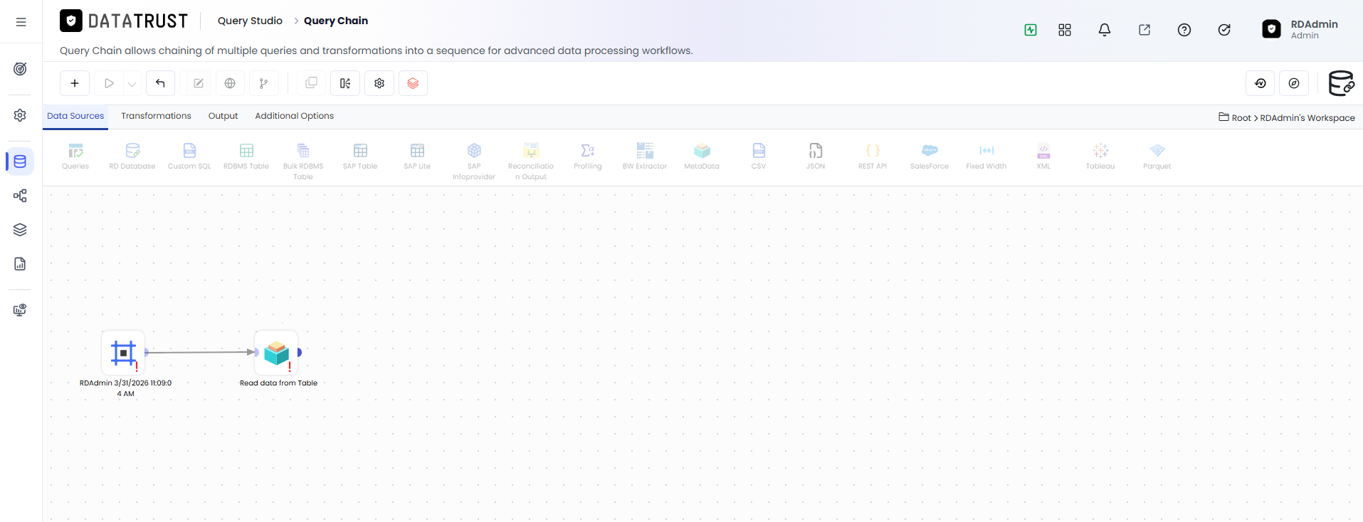 Drag and drop metadata widget from data source