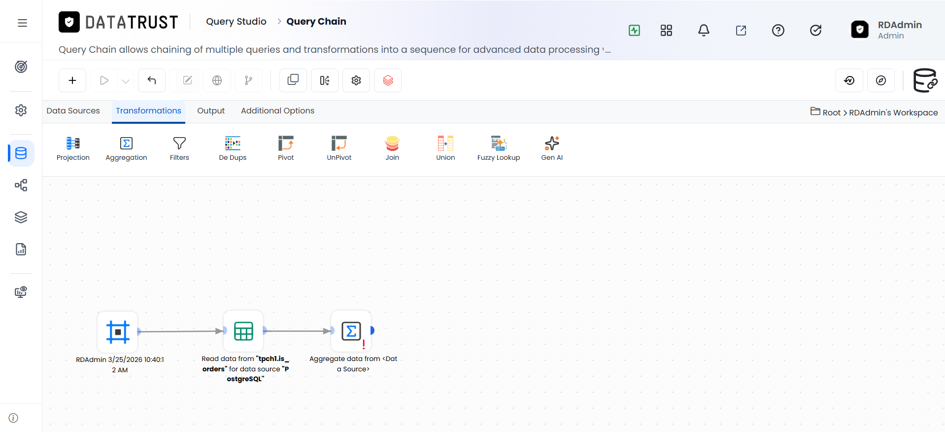 Drag and Drop the Aggregation icon