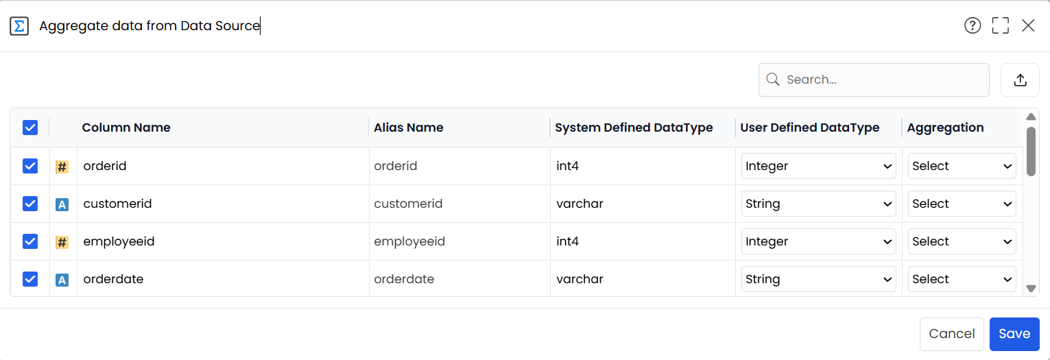 Aggregate data from Data Source popup window